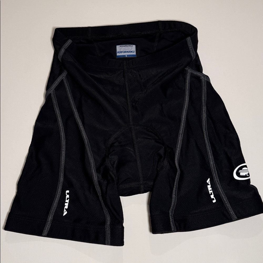 Women’s Performance Sz Sm Black Fitted Bike shorts. Gray stitching. Never worn!